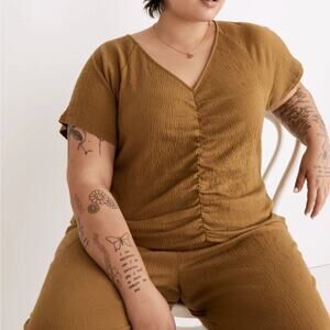 Madewell‎ Tops Womens Knit Lightspun Ruched-Front Crop Spiced Olive Plus 4X NEW